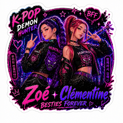 💖 Sticker Best Friends Personnalisé K-pop – Duo BFF Néon Kawaii