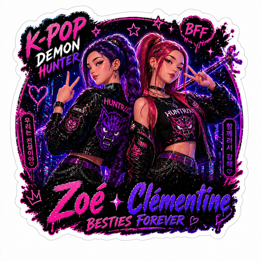 💖 Sticker Best Friends Personnalisé K-pop – Duo BFF Néon Kawaii