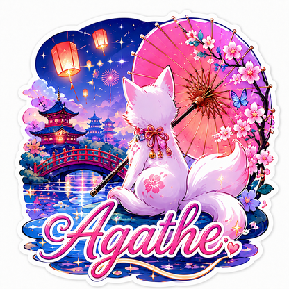 Sticker prénom personnalisable  Kitsune Sakura Enchantée