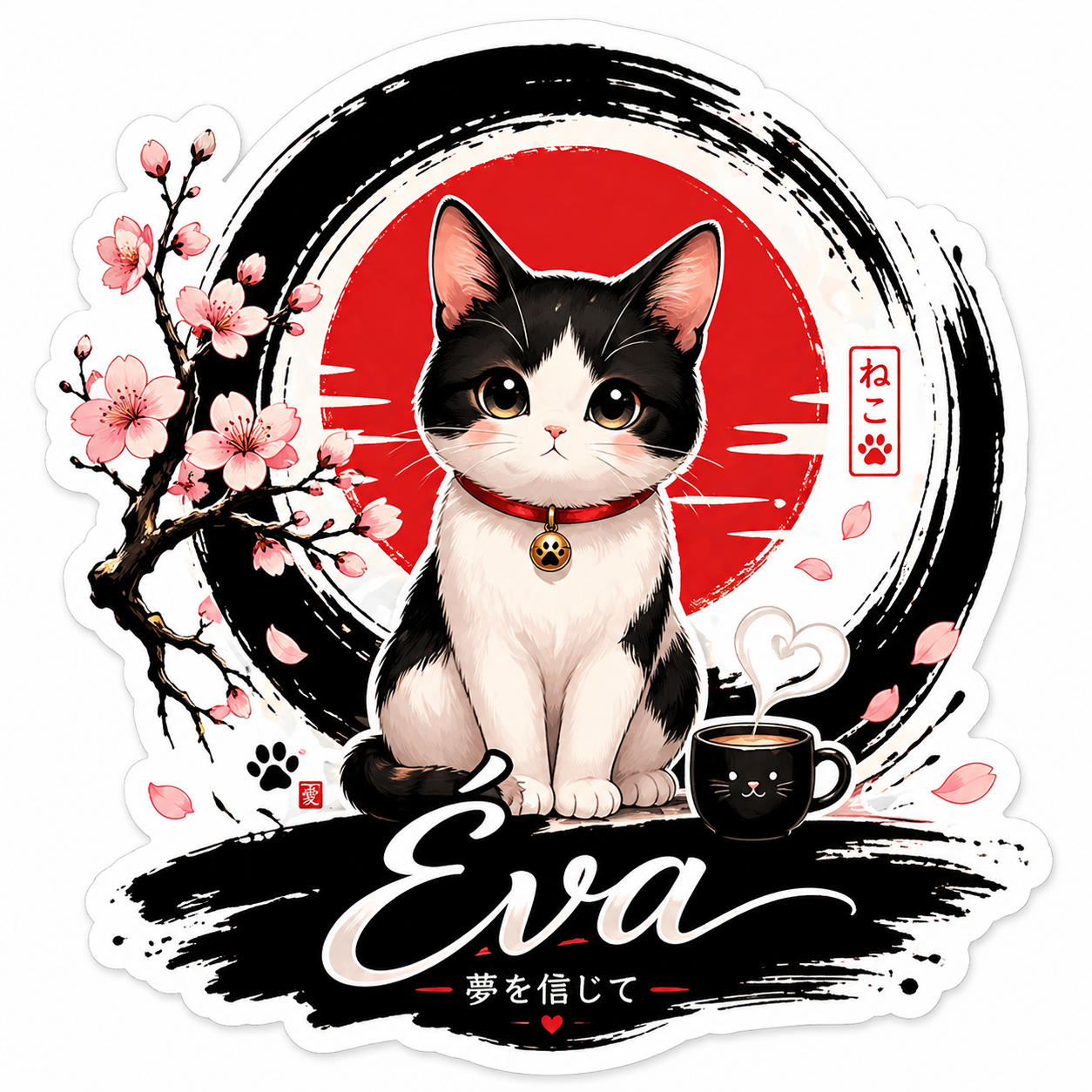 🐾 Sticker personnalisé avec ton animal de compagnie – Kawaii japonais – Prénom & design sakura