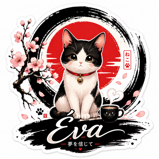 🐾 Sticker personnalisé avec ton animal de compagnie – Kawaii japonais – Prénom & design sakura