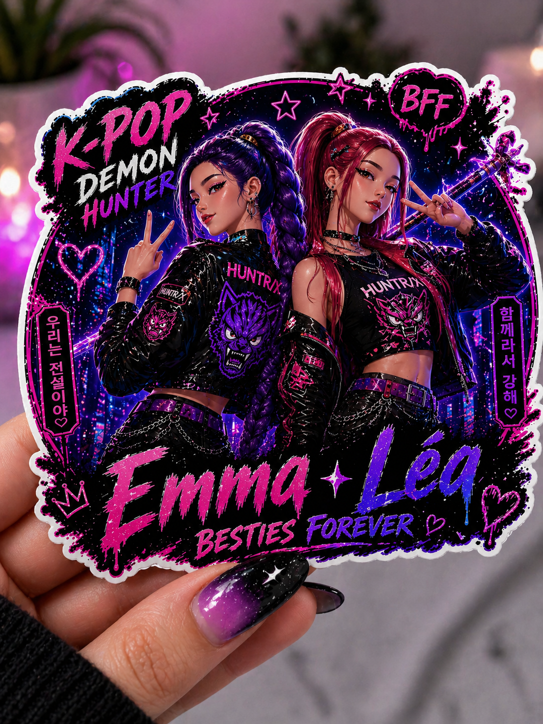 💖 Sticker Best Friends Personnalisé K-pop – Duo BFF Néon Kawaii