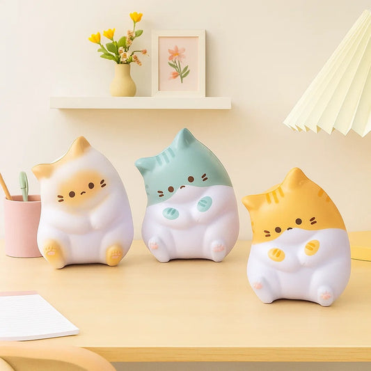 Squishy anti-stress kawaii en forme de chat dodu roux