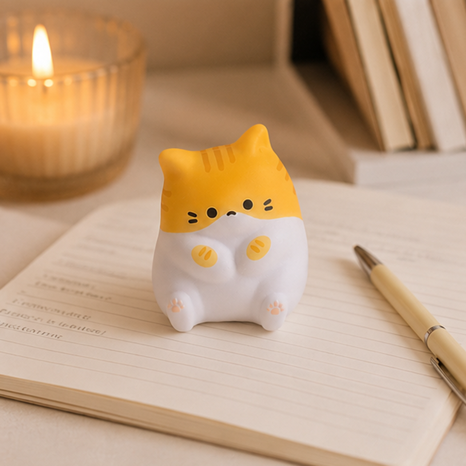 Squishy chat dodu kawaii roux Neko Kawaii – jouet antistress en forme de chat rondouillet