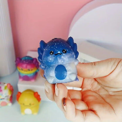 des squishy tout mignon et tout coloré en forme d'axolotl. Effet anti stress garanti !