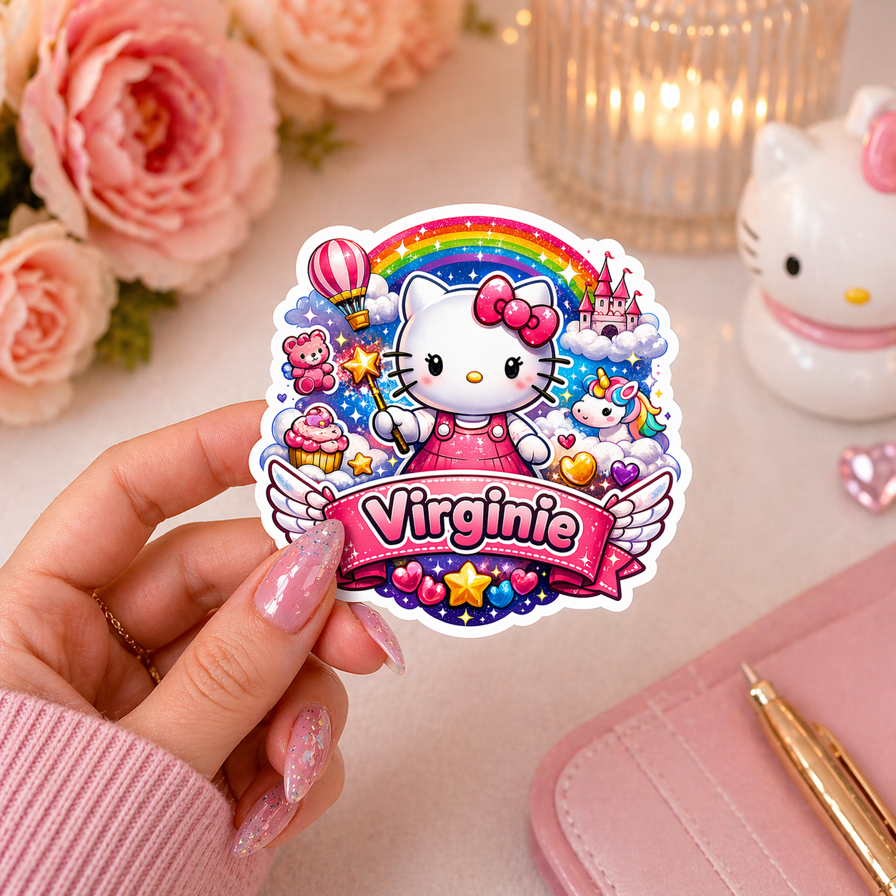 Sticker prénom personnalisé Hello Kitty