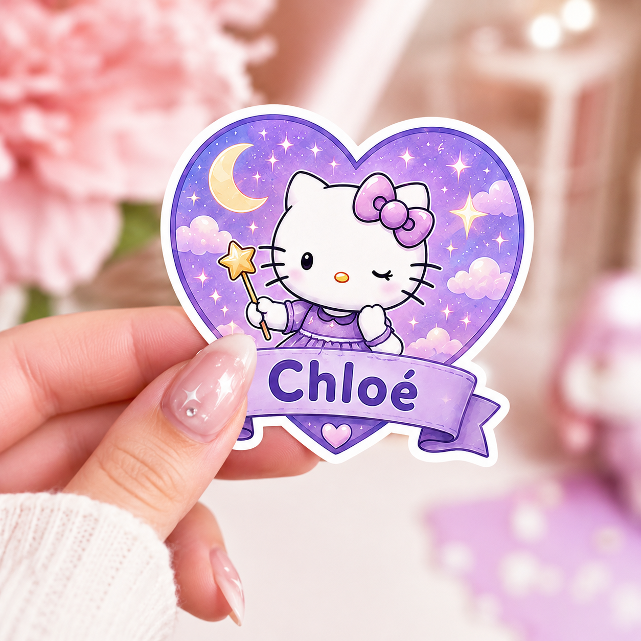 Lot de 6 stickers 6 cm prénom personnalisables Hello Kitty 🐱✨