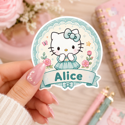 Lot de 6 stickers 6 cm prénom personnalisables Hello Kitty 🐱✨