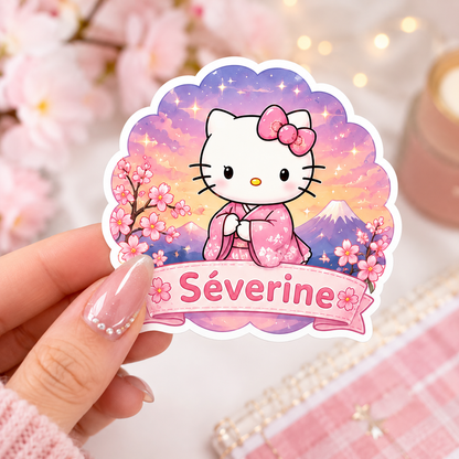 Lot de 6 stickers 6 cm prénom personnalisables Hello Kitty 🐱✨