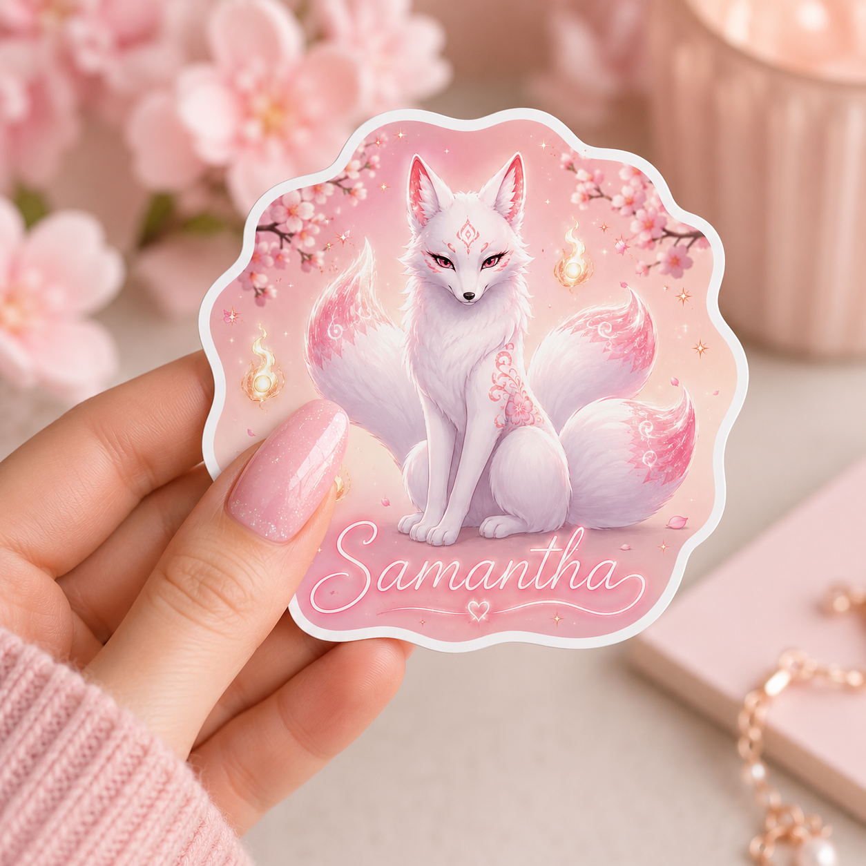Sticker prénom personnalisable Kitsune 🦊✨