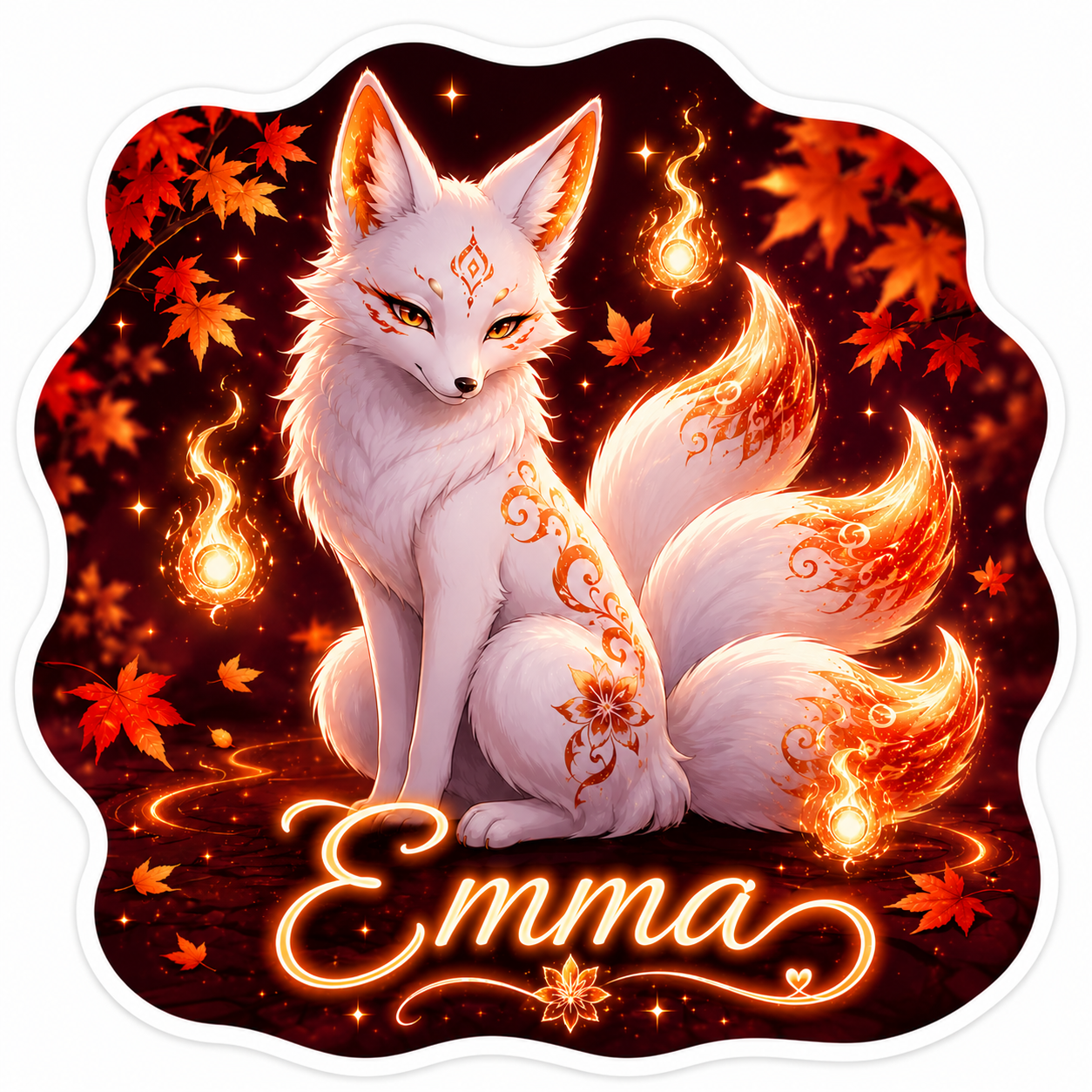 Sticker prénom personnalisable Kitsune 🦊✨