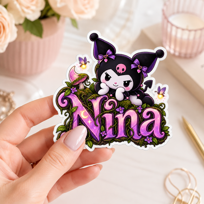 Sticker prénom personnalisable Kuromi Forêt Enchantée 🖤💜✨