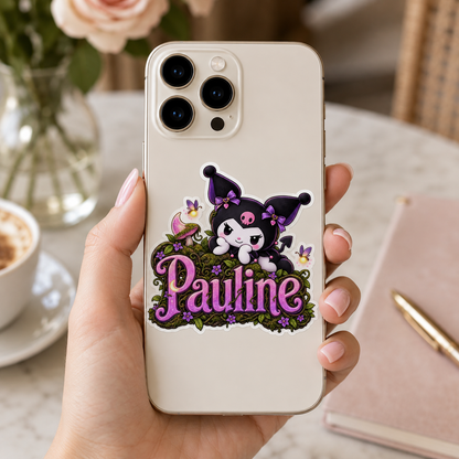 Sticker prénom personnalisable Kuromi Forêt Enchantée 🖤💜✨