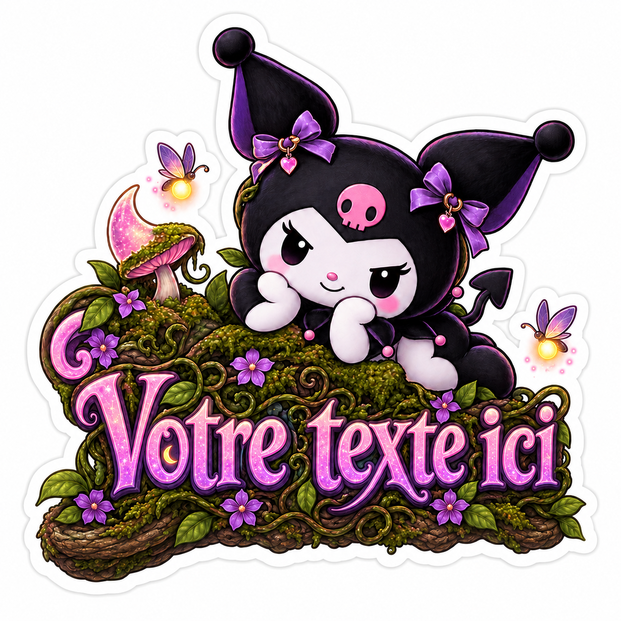 Sticker prénom personnalisable Kuromi Forêt Enchantée 🖤💜✨