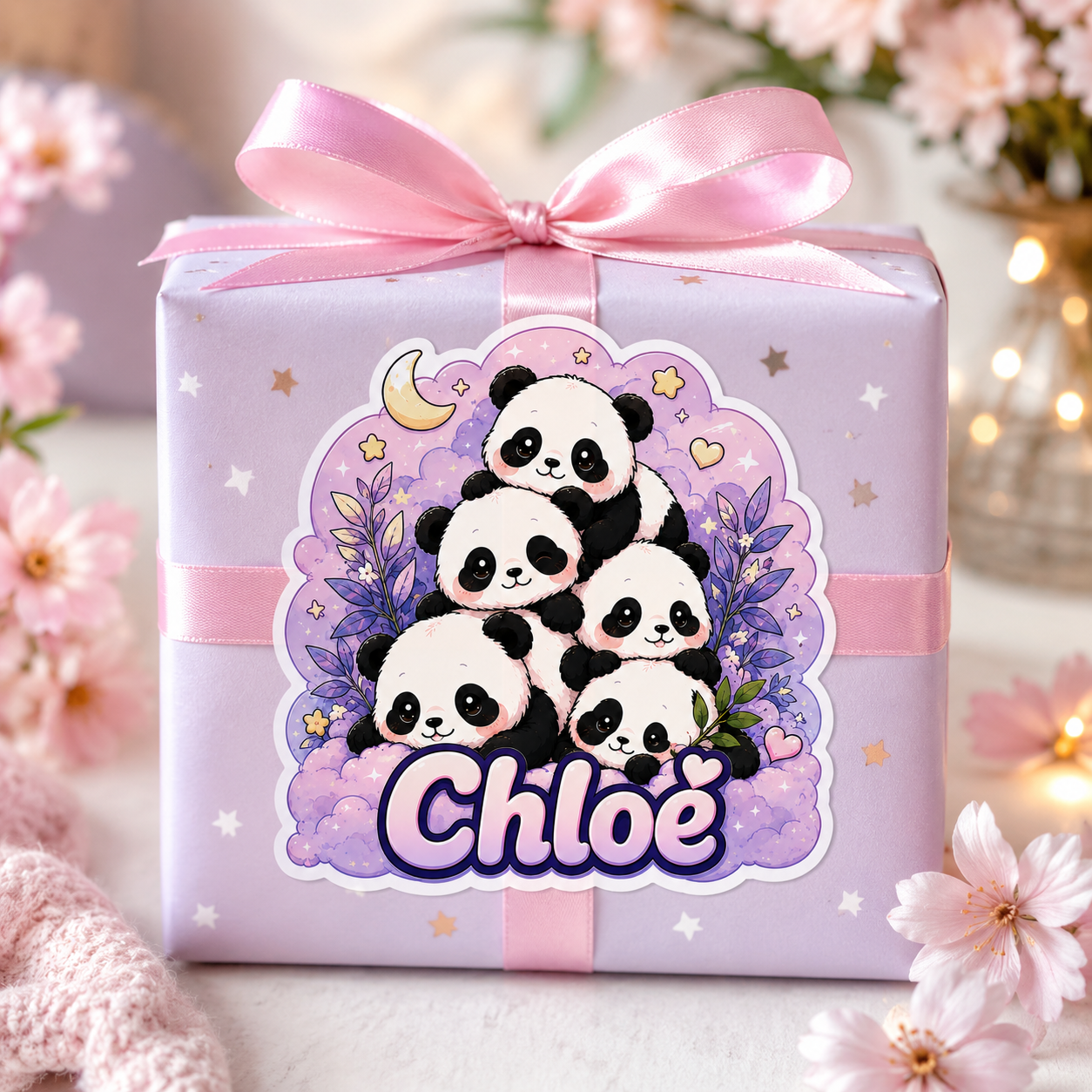 Sticker prénom personnalisé Pandas Kawaii 🐼