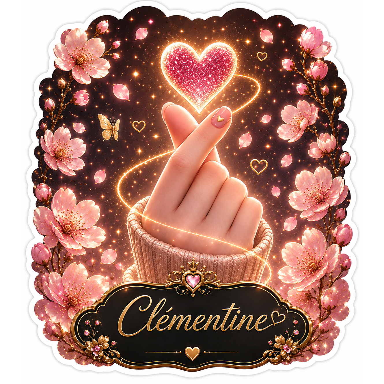Sticker prénom personnalisé Finger heart