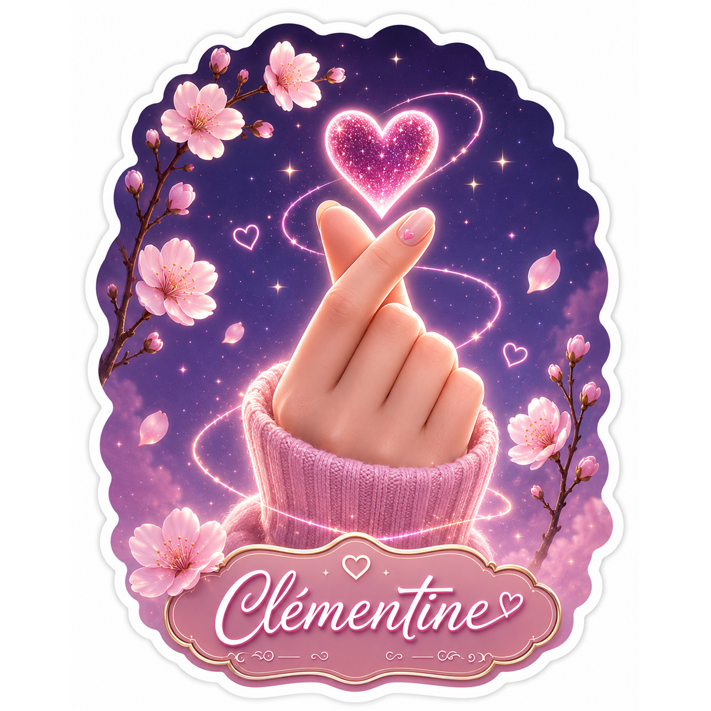 Sticker prénom personnalisé Finger heart