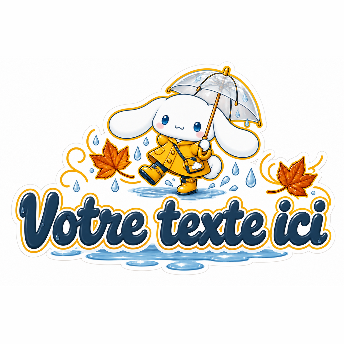 Sticker prénom personnalisable Cinnamoroll Pluie Automne 🐰🍂✨