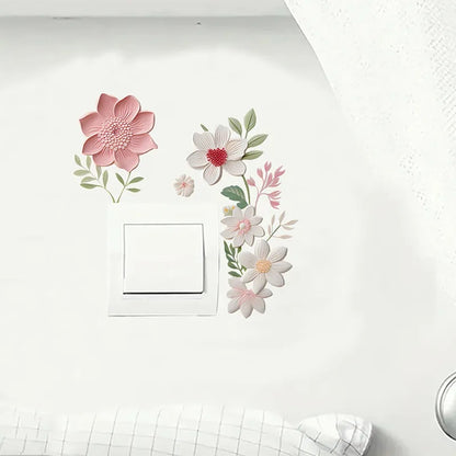 un sticker mural en forme de fleurs roses et blanches avec de jolies feuilles vertes. Touche déco florale, printanière, douce.