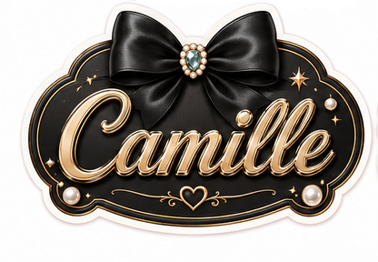 Sticker prénom personnalisable Coquette Noir & Or 💖✨