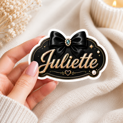 Sticker prénom personnalisable Coquette Noir & Or 💖✨