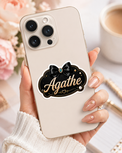 Sticker prénom personnalisable Coquette Noir & Or 💖✨
