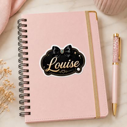 Sticker prénom personnalisable Coquette Noir & Or 💖✨