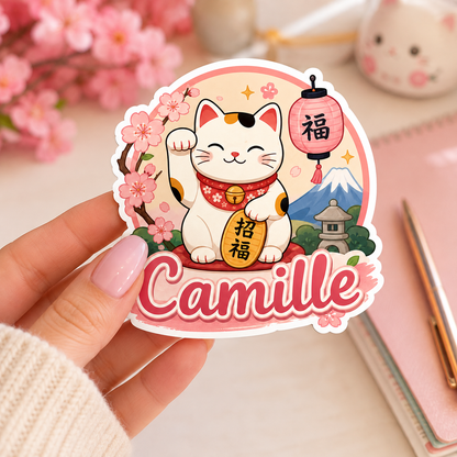 Sticker prénom personnalisable Maneki-Neko 🐱🌸✨