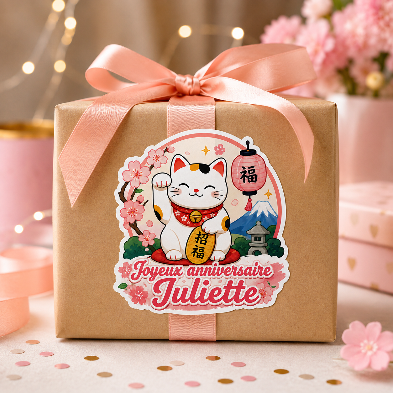 Sticker prénom personnalisable Maneki-Neko 🐱🌸✨