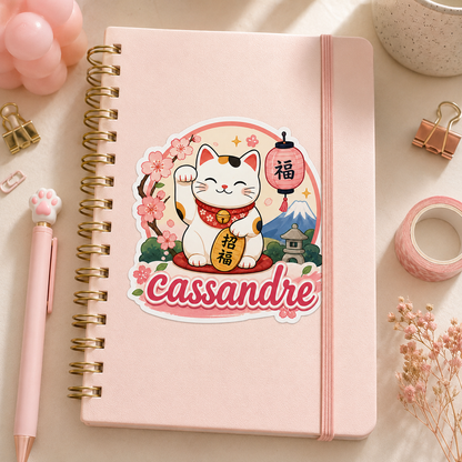 Sticker prénom personnalisable Maneki-Neko 🐱🌸✨