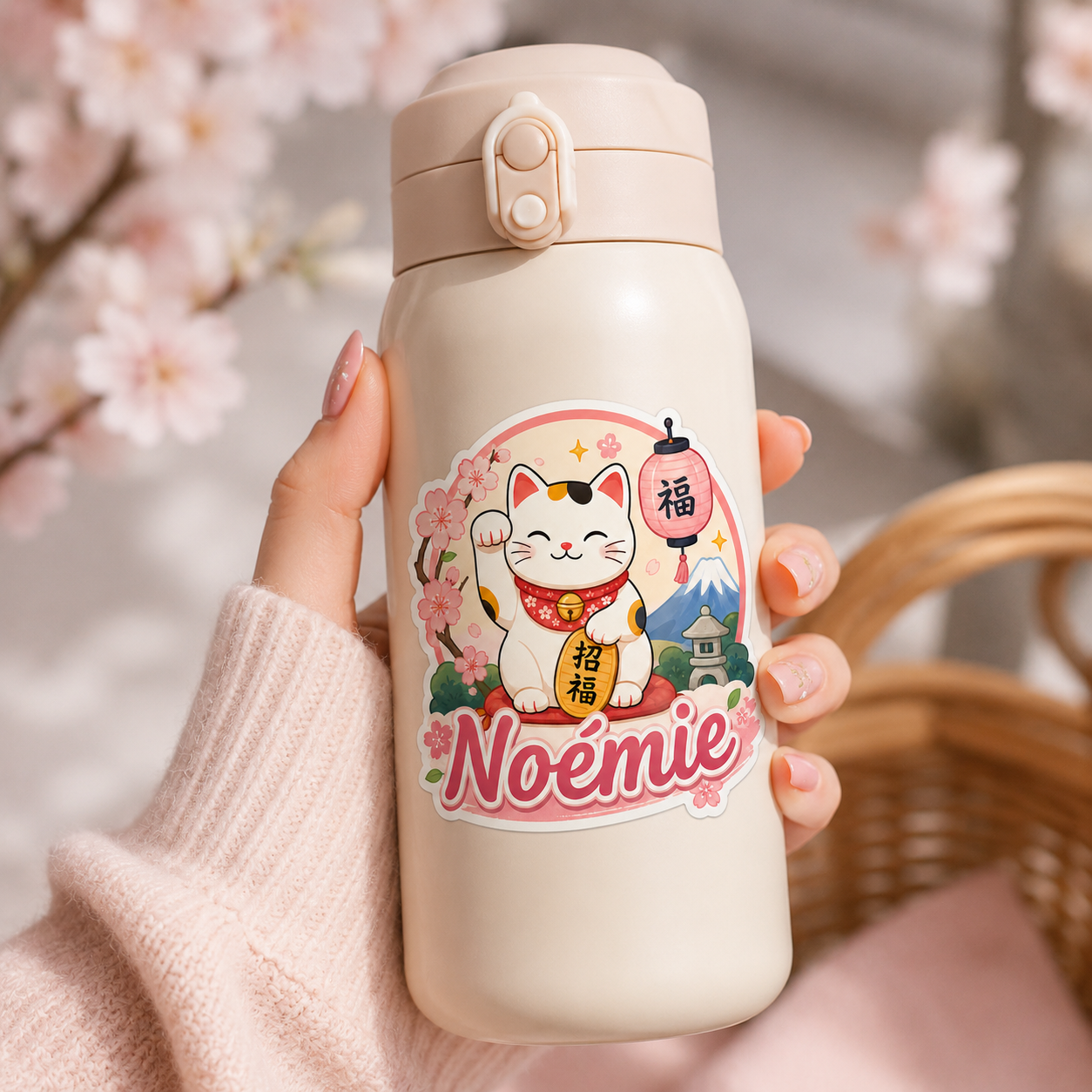 Sticker prénom personnalisable Maneki-Neko 🐱🌸✨