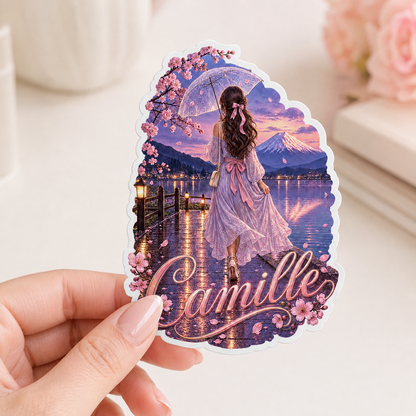 Sticker prénom personnalisable romantique Sakura Fuji 🌸🗻✨
