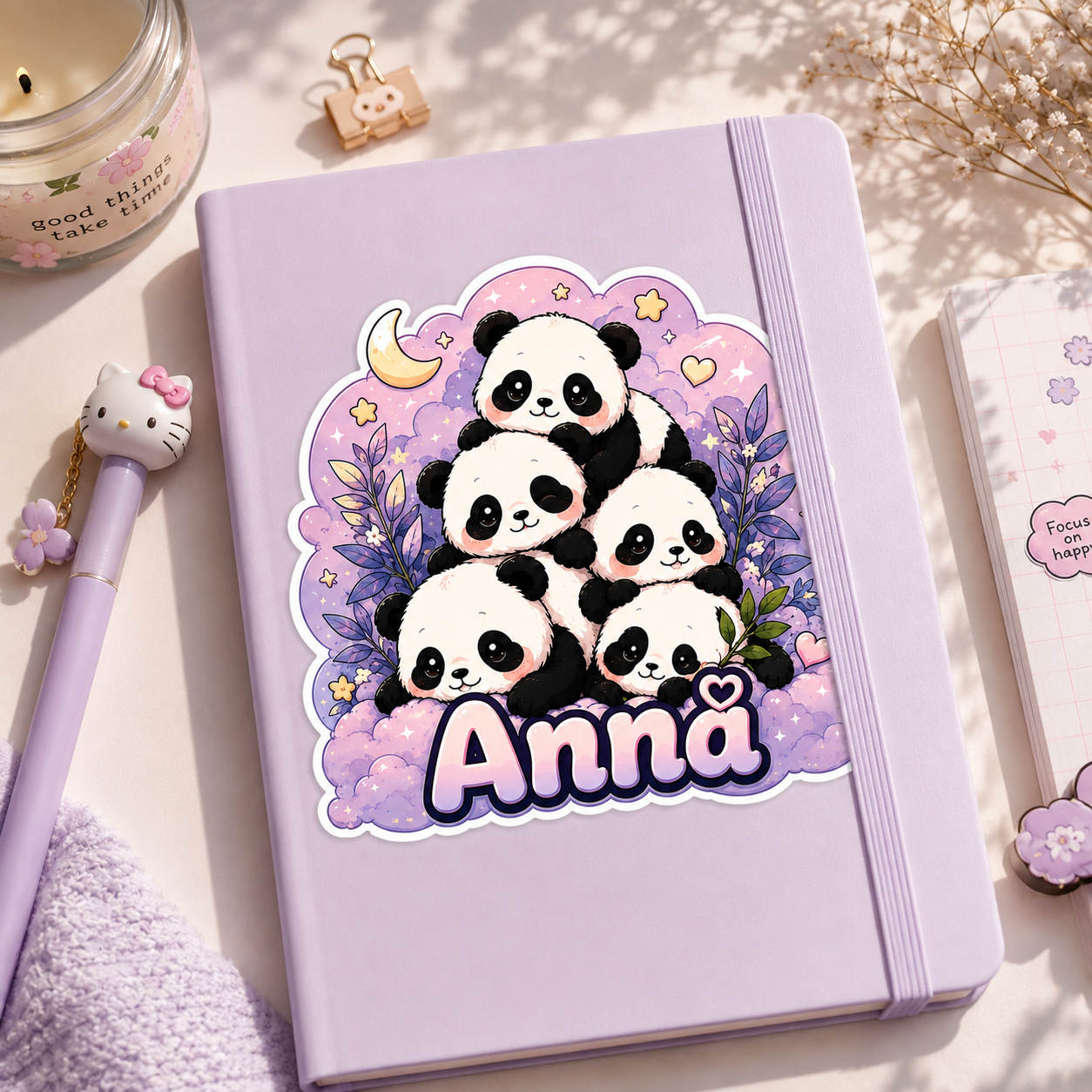Sticker prénom personnalisé Pandas Kawaii 🐼