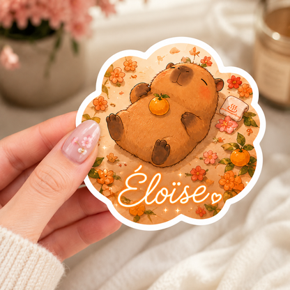 Sticker prénom personnalisable Capybara Zen 🦛🍊✨