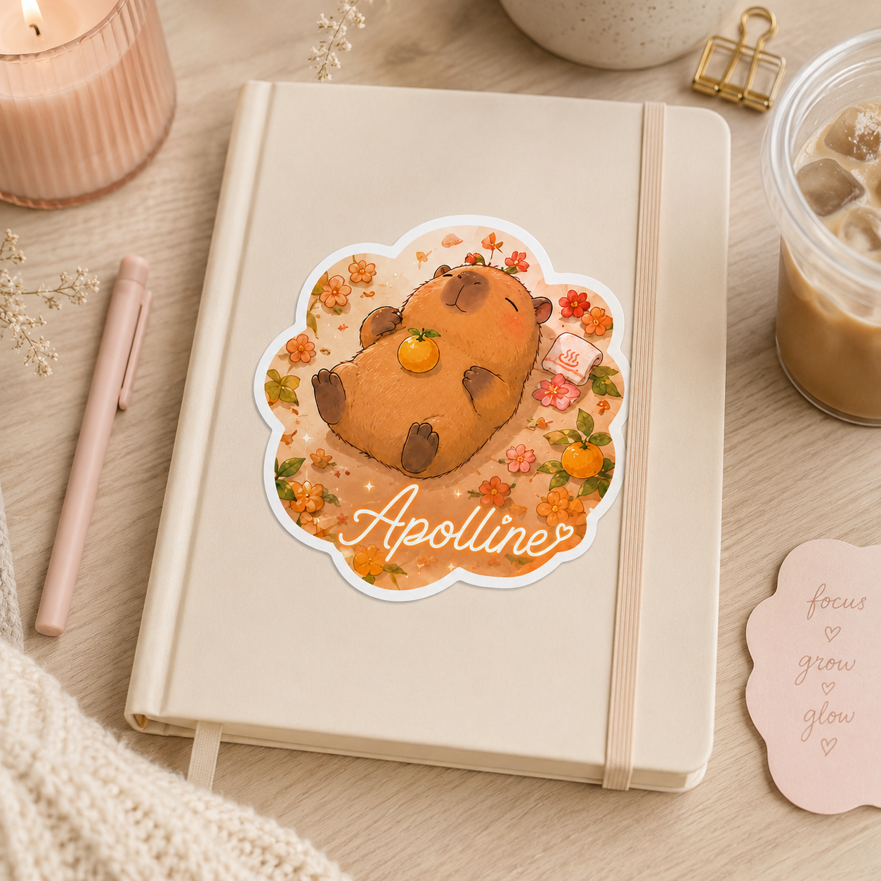 Sticker prénom personnalisable Capybara Zen 🦛🍊✨