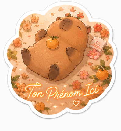 Sticker prénom personnalisable Capybara Zen 🦛🍊✨