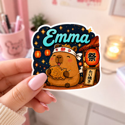 Sticker texte personnalisable Capybara Matsuri 🍎🌟✨