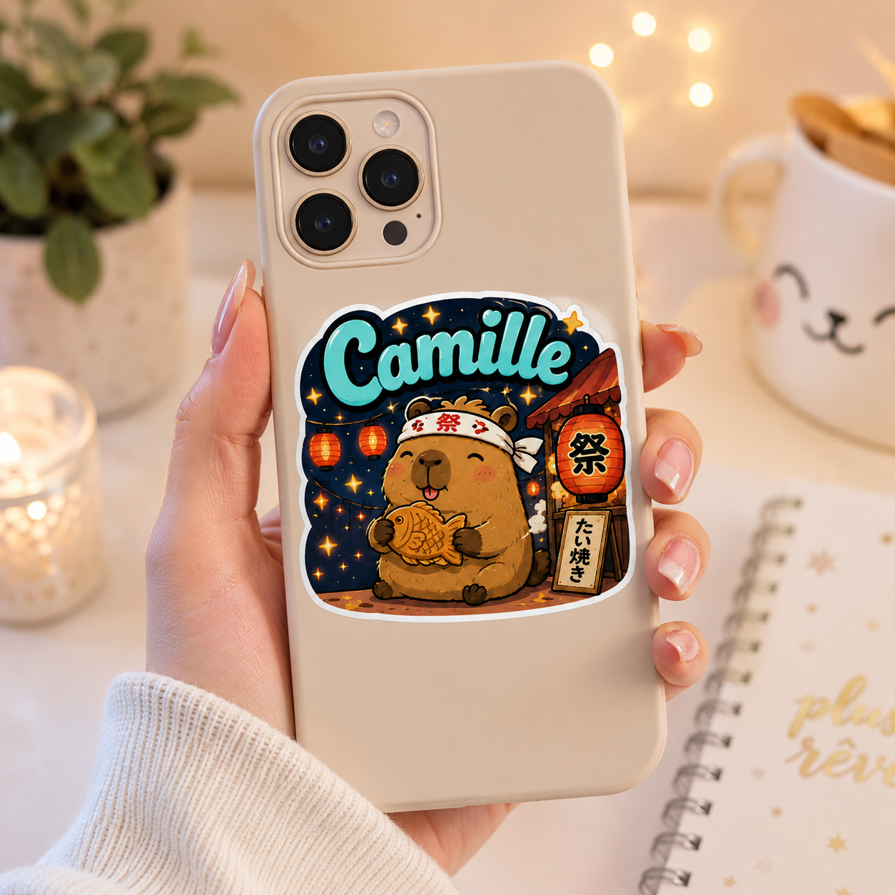 Sticker texte personnalisable Capybara Matsuri 🍎🌟✨