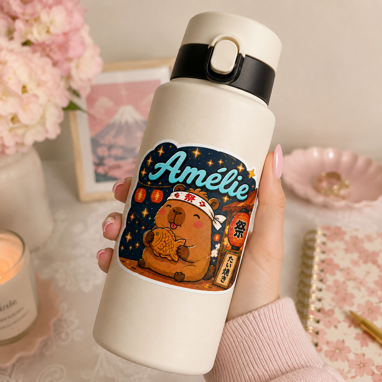 Sticker texte personnalisable Capybara Matsuri 🍎🌟✨