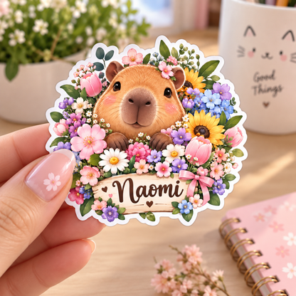 Sticker personnalisable Capybara Jardin Fleuri 🦦🌸✨
