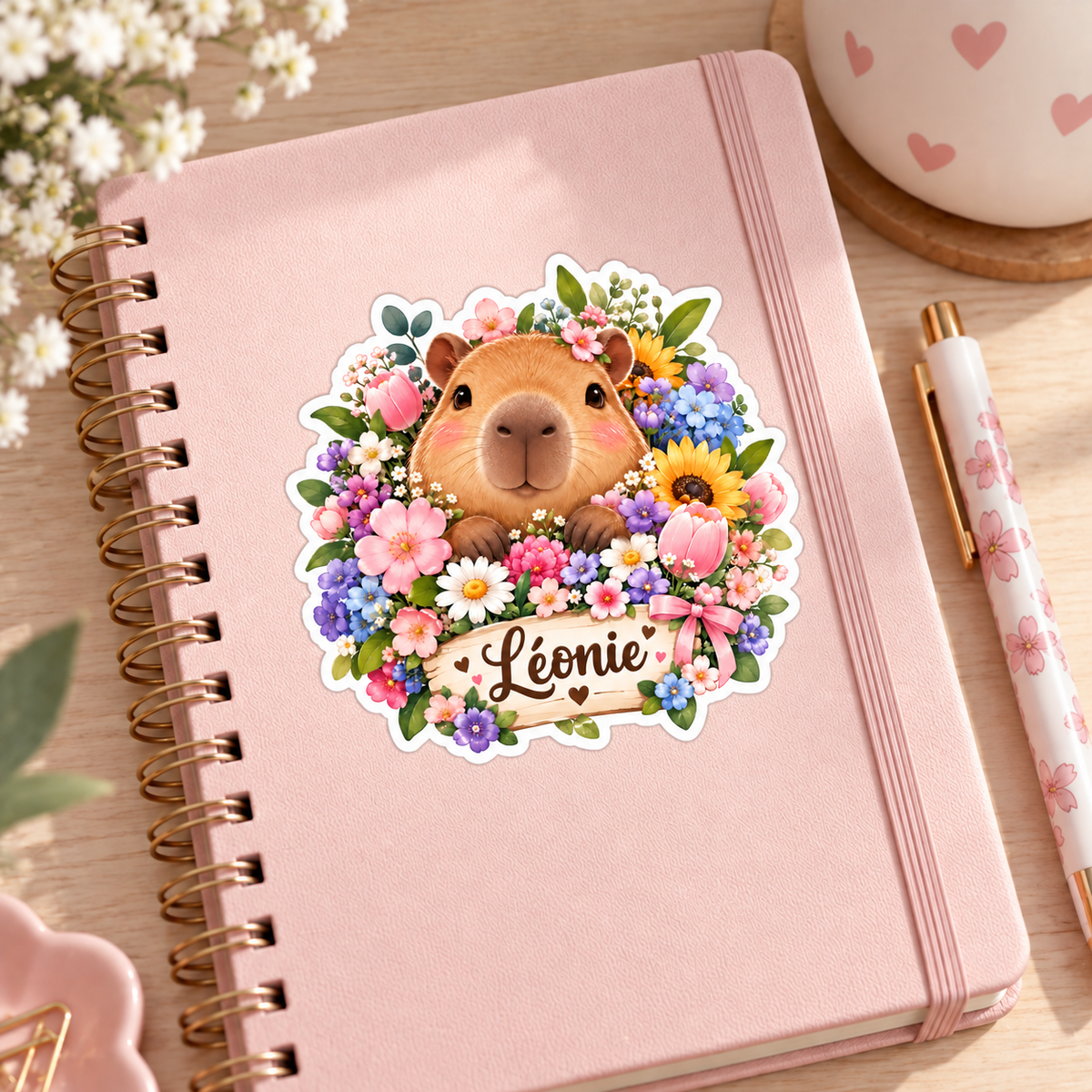 Sticker personnalisable Capybara Jardin Fleuri 🦦🌸✨