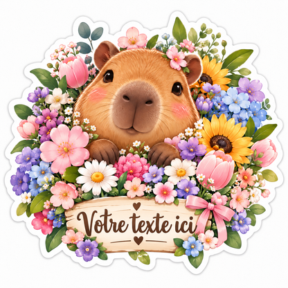 Sticker personnalisable Capybara Jardin Fleuri 🦦🌸✨