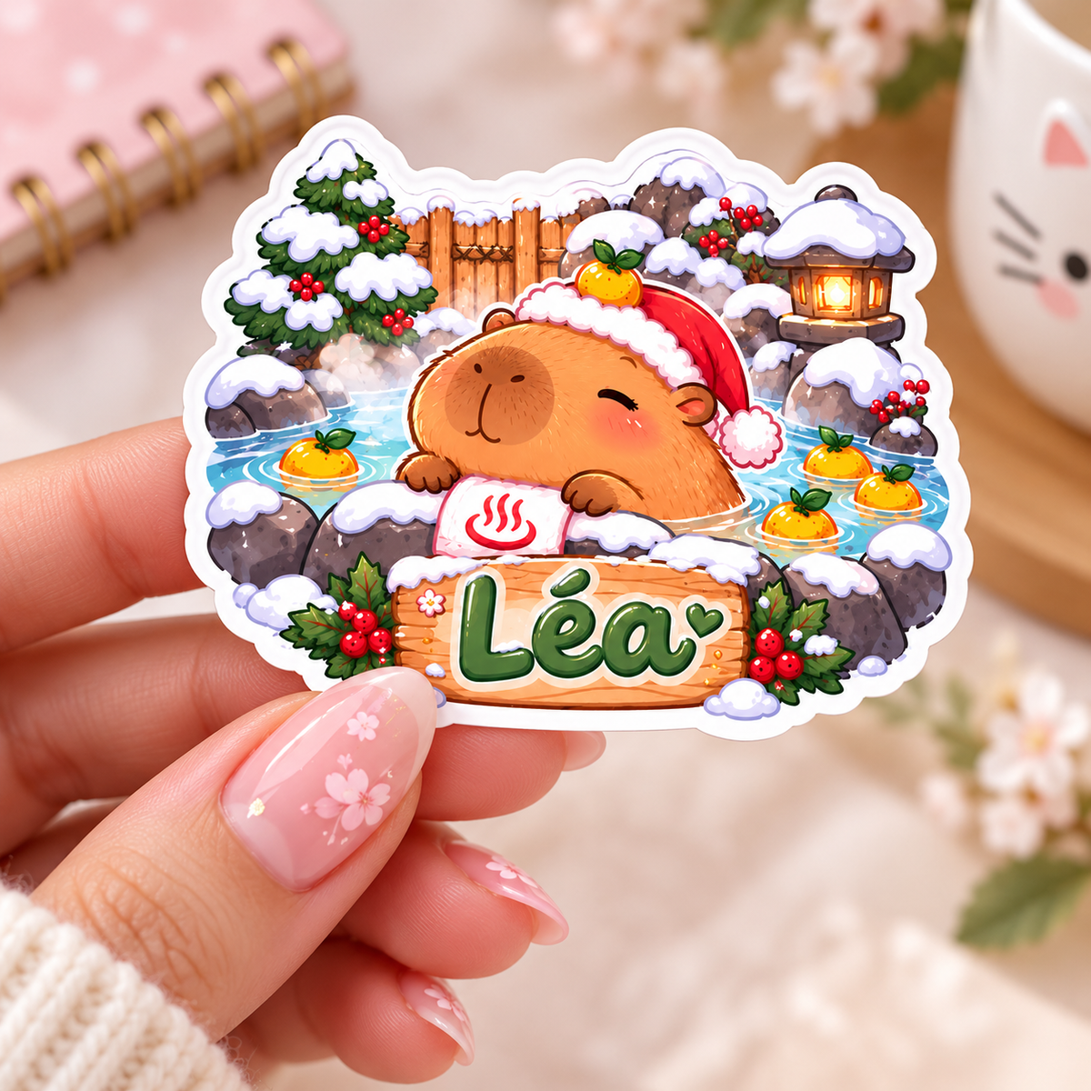 Sticker personnalisable Capybara Onsen Noël 🦦🎅❄️