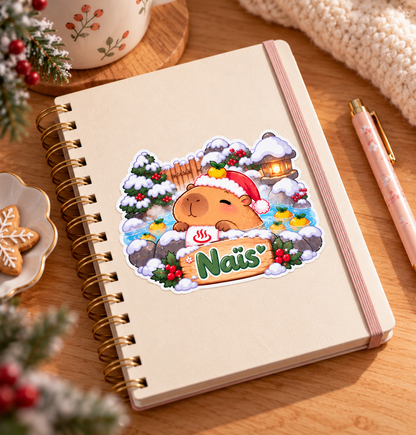 Sticker personnalisable Capybara Onsen Noël 🦦🎅❄️