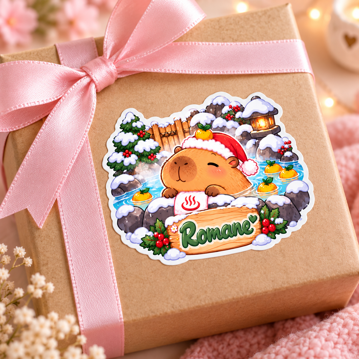 Sticker personnalisable Capybara Onsen Noël 🦦🎅❄️
