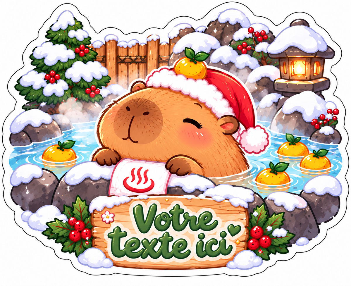 Sticker personnalisable Capybara Onsen Noël 🦦🎅❄️