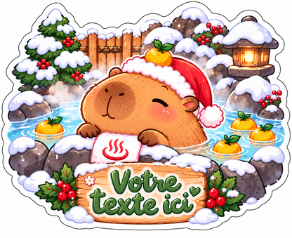 Sticker personnalisable Capybara Onsen Noël 🦦🎅❄️