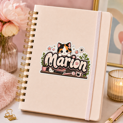 Lot de 10 Sticker prénom personnalisable Chat Calico Kawaii 🐱✨