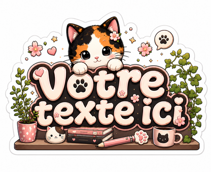 Lot de 10 Sticker prénom personnalisable Chat Calico Kawaii 🐱✨