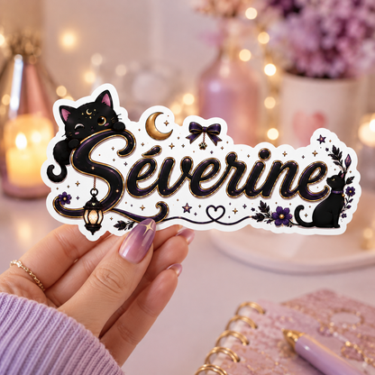 Sticker texte personnalisable Chat Noir Mystique 🖤🌙✨